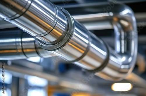 Close-up of stainless steel ductwork in an industrial setting photo