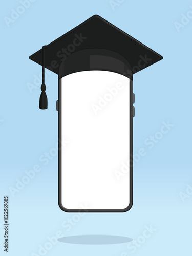 Smartphone Graduation Cap Wearing Educational Achievement