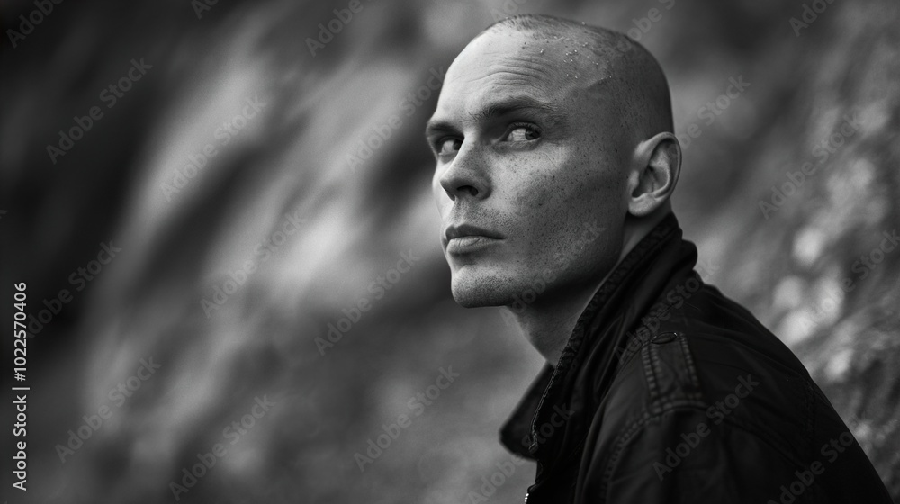 Thoughtful Man in Black and White Portrait Thoughtful Man in Black and White Portrait
