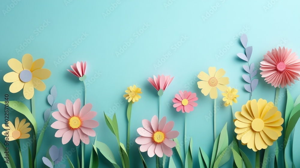 Spring Blooms in Paper Cut Art, a vibrant display of colorful flowers intricately designed in a paper cut style, ideal for seasonal greetings or creative projects. Spring Blooms in Paper Cut Art, a vibrant display of colorful flowers intricately designed in a paper cut style, ideal for seasonal greetings or creative projects.