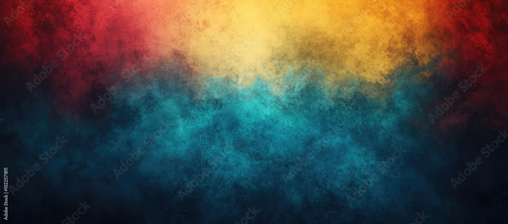 Abstract textured gradient background blending vibrant red, yellow and blue tones with soft grunge effect Abstract textured gradient background blending vibrant red, yellow and blue tones with soft grunge effect
