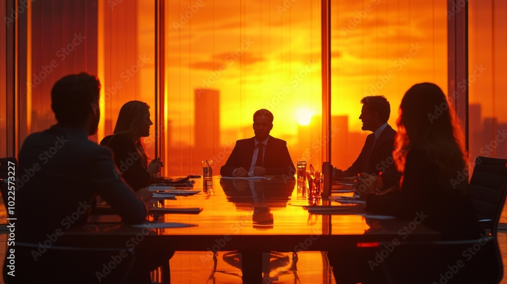 A corporate meeting with professionals discussing project goals around a table A corporate meeting with professionals discussing project goals around a table