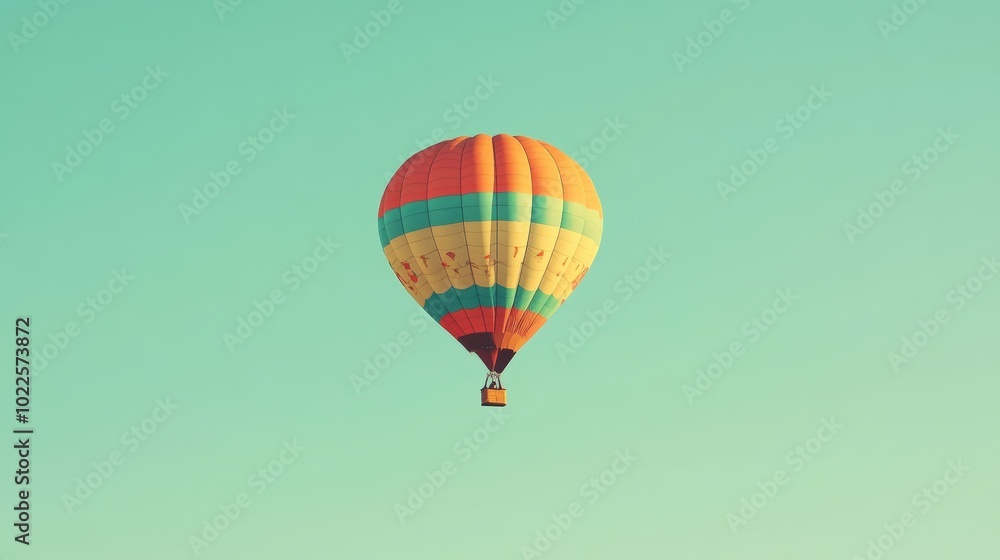 Fototapeta premium Colorful hot air balloon against a clear blue sky.
