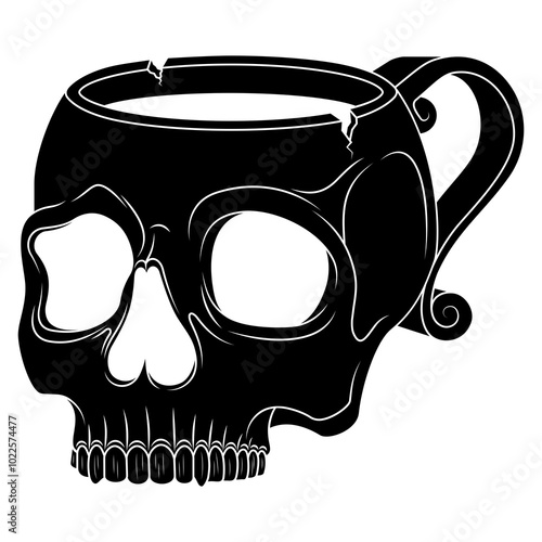 Human skull porcelain tea cup, skull coffee cup and saucer, demon blood drinking cup photo