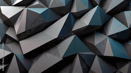Abstract texture dark black gray grey background banner panorama long with 3d geometric triangular gradient shapes for website, business, print design template paper pattern (Generative Ai)
