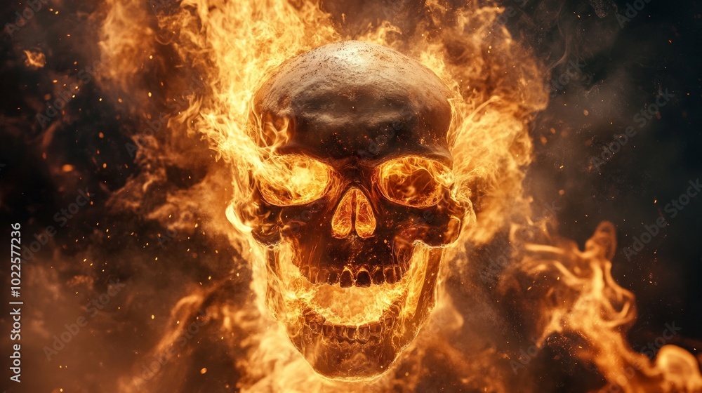 Flaming Skull Emitting Ferocious Screams, a striking depiction of a fiery skull with intense expressions, embodying a sense of chaos and powerful energy in a dramatic scene. Flaming Skull Emitting Ferocious Screams, a striking depiction of a fiery skull with intense expressions, embodying a sense of chaos and powerful energy in a dramatic scene.