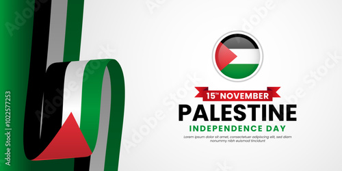 Palestine independence day background 15 november with waving ribbon flag