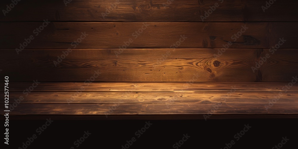 Elegant empty wooden tabletop counter against a gradient interior background, offering ample copy space for product mockup in a sophisticated style.