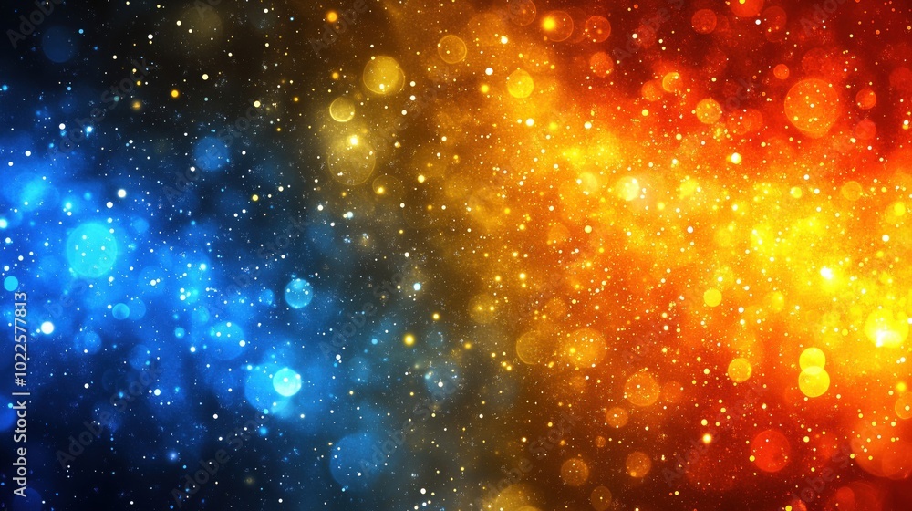 Obraz premium Colorful cosmic background with blue, orange, and yellow bokeh effects