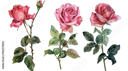 Rose flower set. Floral decoration, valentine greeting card