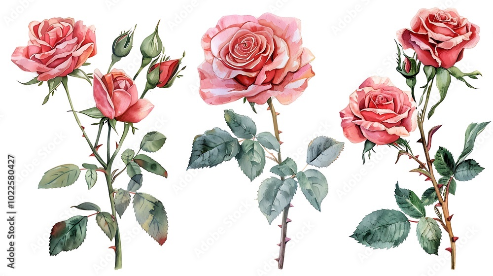 Rose flower set. Floral decoration, valentine greeting card Rose flower set. Floral decoration, valentine greeting card