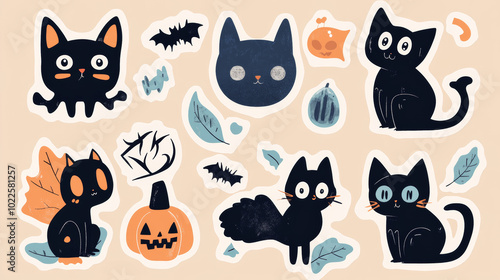 A set of cute stickers for Halloween decorations, designed using digital illustrations.