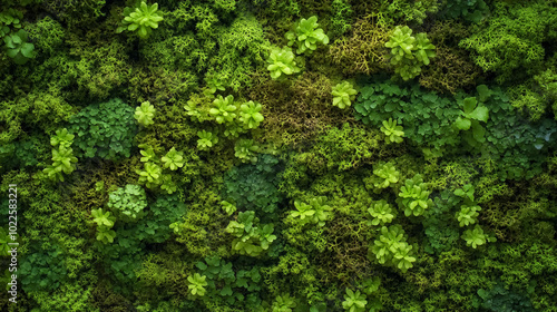 Top view of green moss for background texture, close-up.