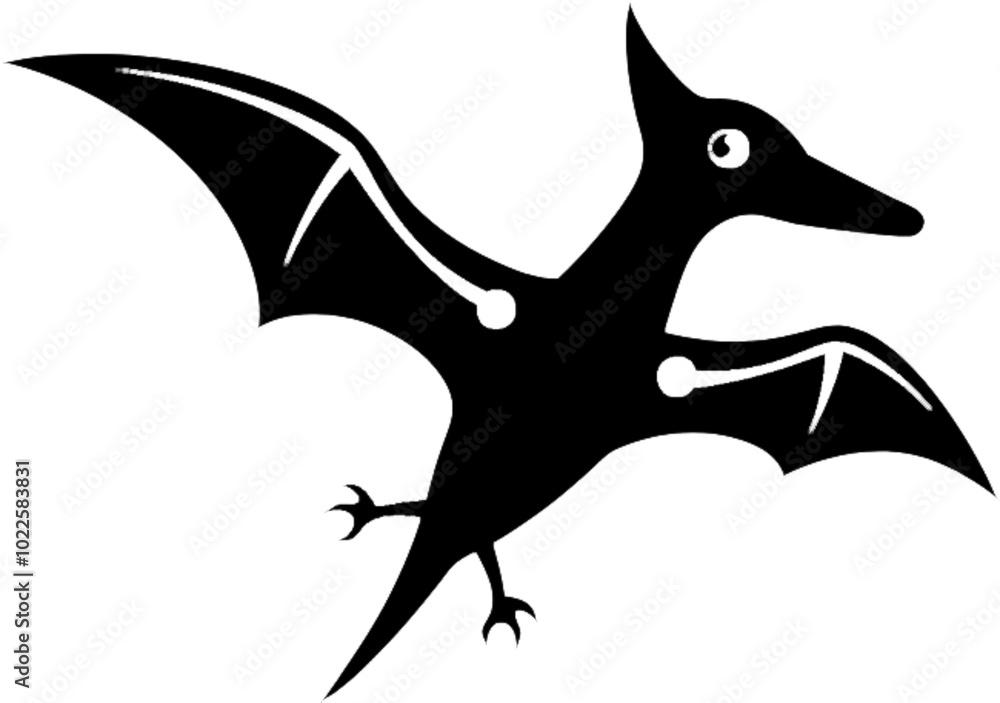Fototapeta premium Simple Black Stencil Flying Dinosaur Cartoon for Designs. 
