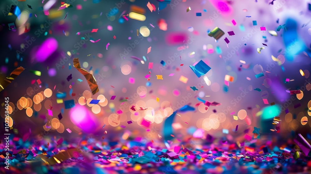 Vibrant neon confetti soaring through the air on a bright, colorful background capturing the dynamic energy and excitement of festive celebrations Vibrant neon confetti soaring through the air on a bright, colorful background capturing the dynamic energy and excitement of festive celebrations