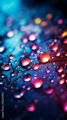 Colorful lights reflected on the glass, raindrops, and a blurred background with blurry colors mobile wallpaper 9:16 ratio. Generative ai