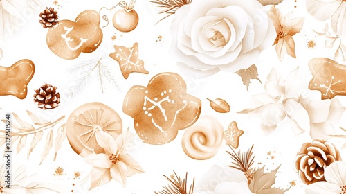 Vintage Watercolor Design with Floral and Gingerbread Elements