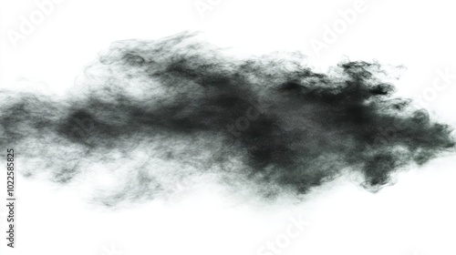 A cloud of dark smoke against a white background, suggesting mystery or pollution.