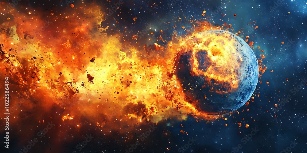 Great fire explosion on a planet in space, fire blaze flame around a single planet illustration background Great fire explosion on a planet in space, fire blaze flame around a single planet illustration background