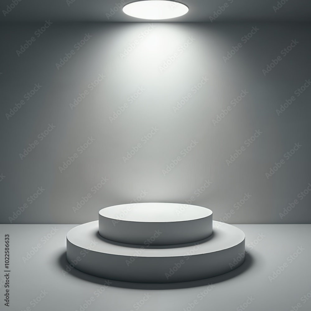 Fototapeta premium Minimalist Grey Podium with Spotlight, Product showcases and presentations display 