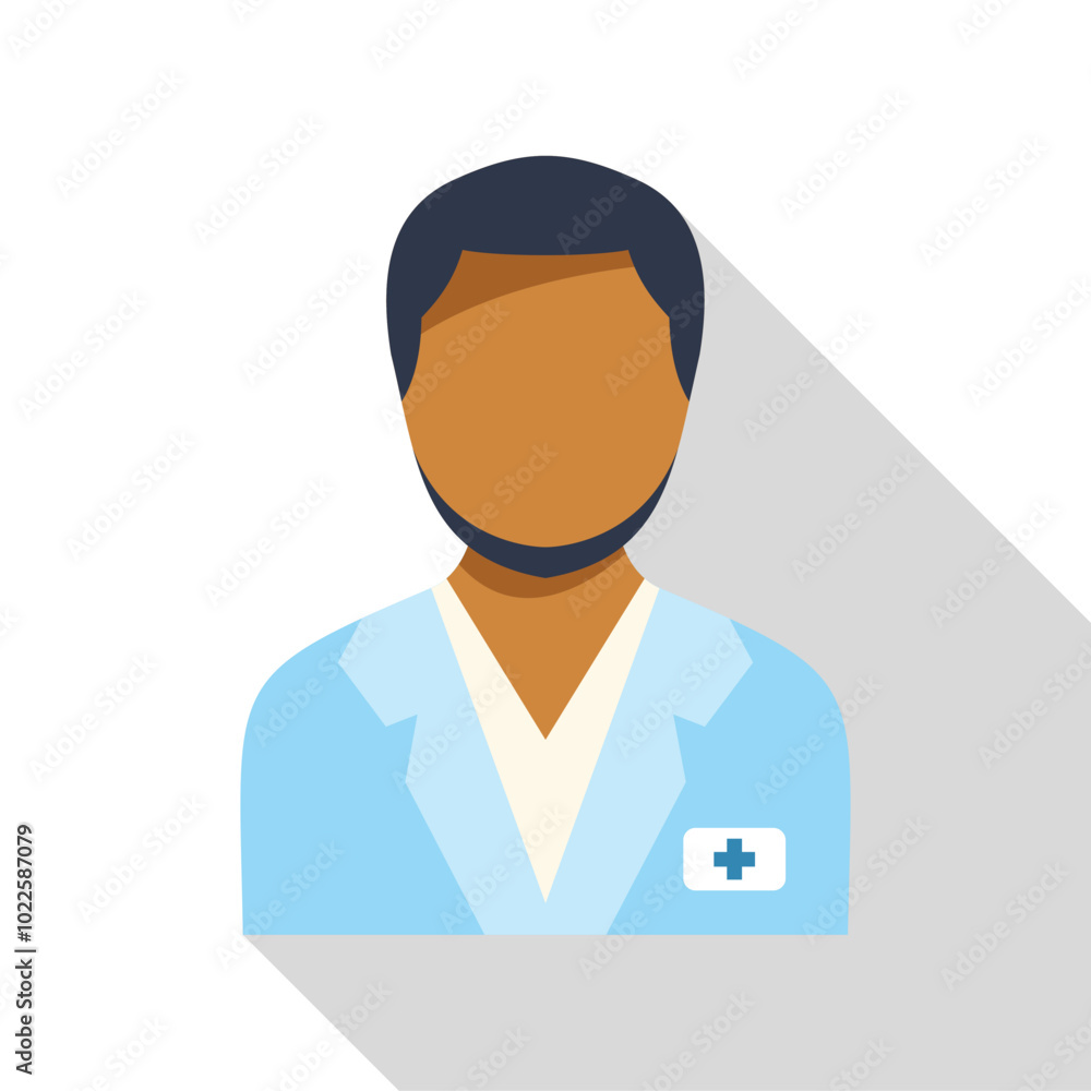 Doctor avatar wearing lab coat with badge icon in flat style with long shadow Doctor avatar wearing lab coat with badge icon in flat style with long shadow