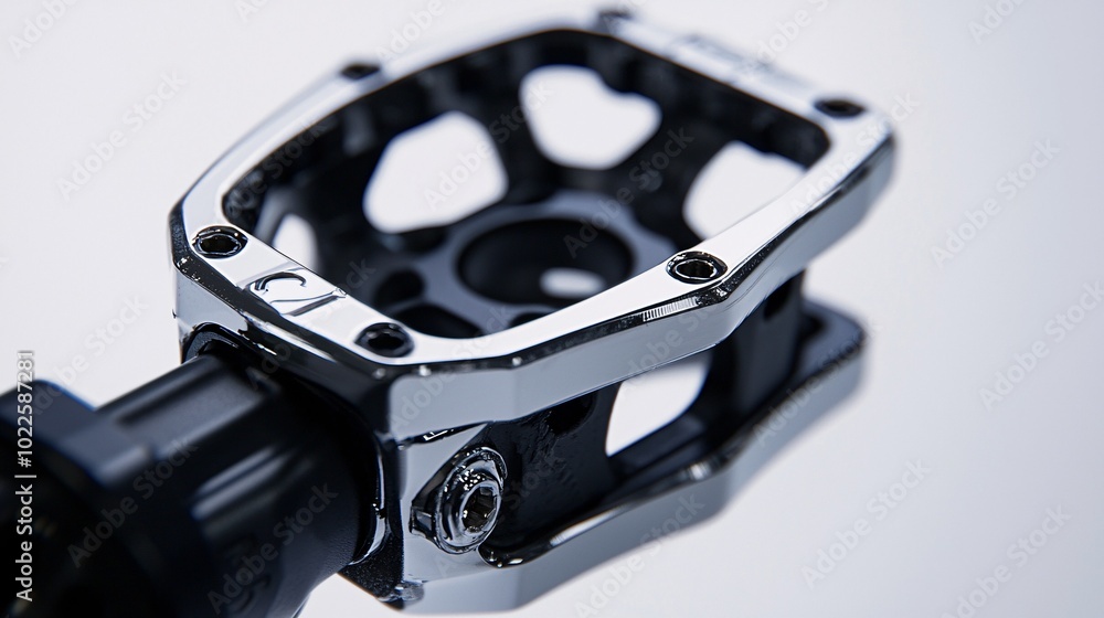 A close-up view of a stylish bicycle pedal emphasizes its streamlined design and practical features for cycling aficionados. A close-up view of a stylish bicycle pedal emphasizes its streamlined design and practical features for cycling aficionados.