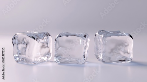 Three Ice Cubes on White Background