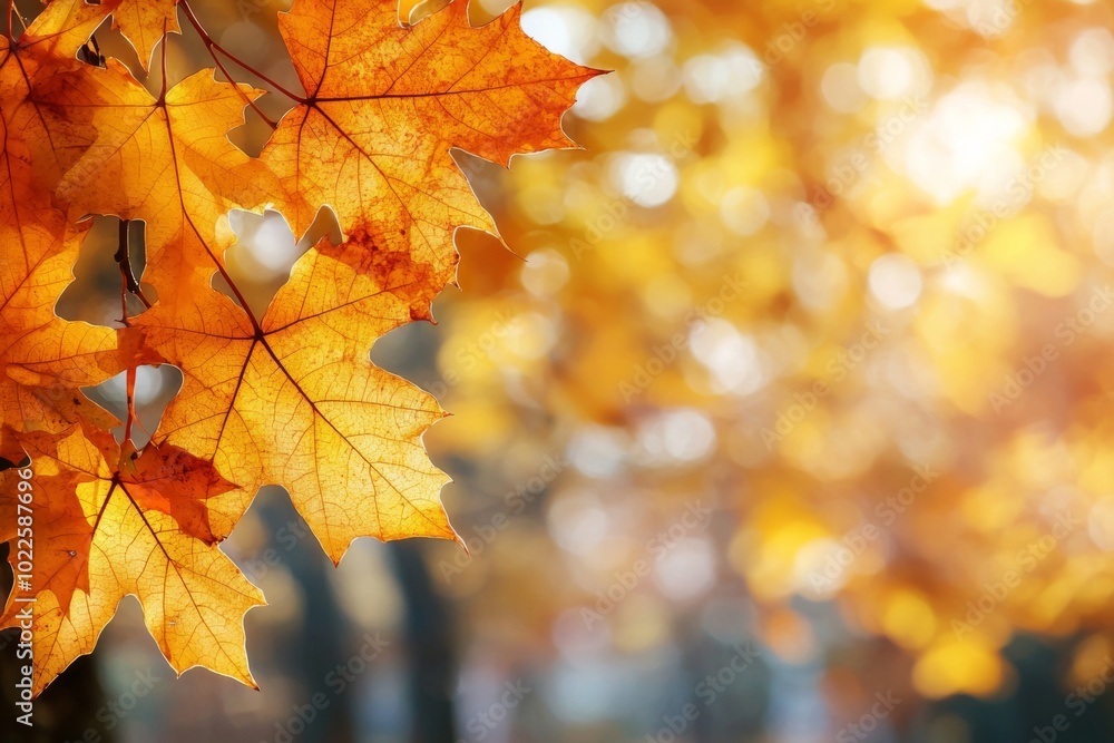 Fototapeta premium Fallen Leaves Season Background created with Generative AI