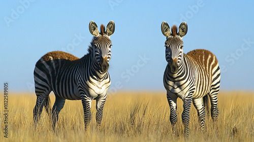Plains Zebras in South Africa: Two plains zebras (Equus burchelli) in their natural habitat.