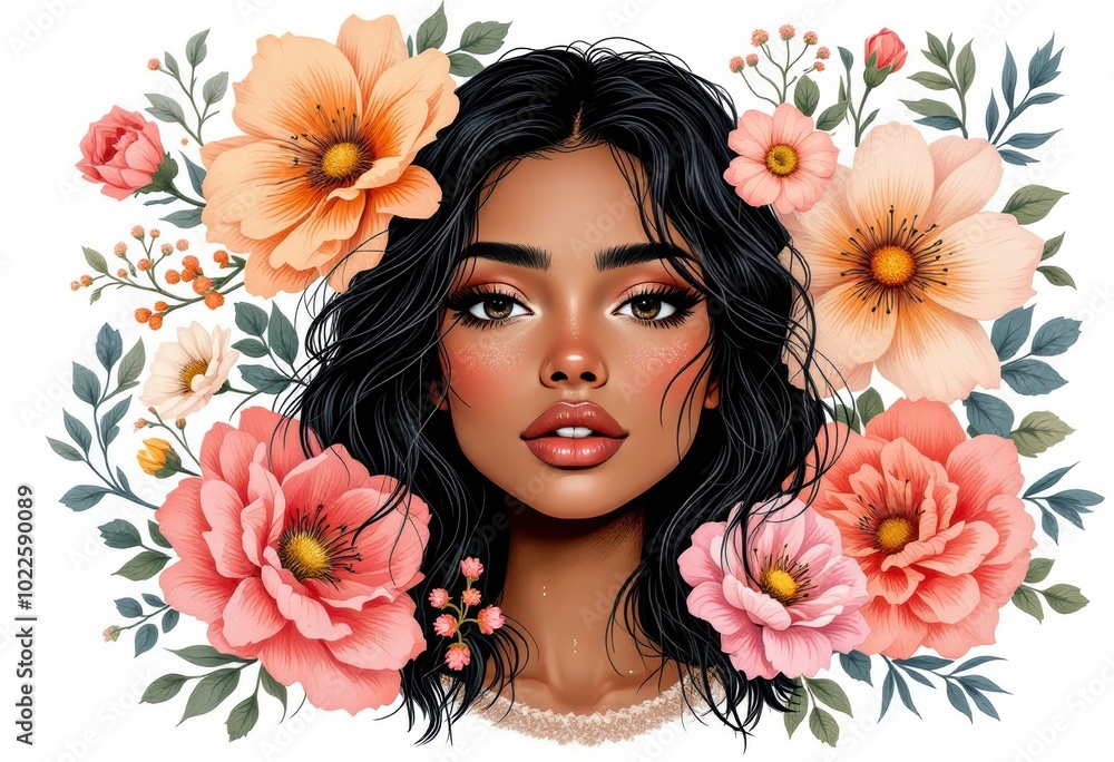 Portrait of a Woman with Floral Hair Adornment Portrait of a Woman with Floral Hair Adornment