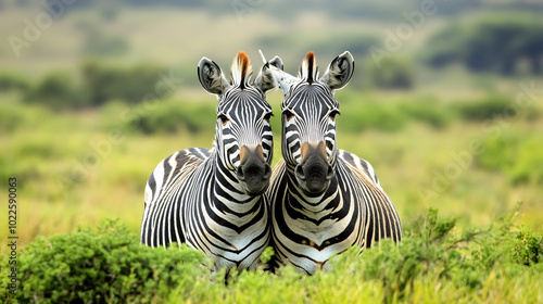 Plains Zebras in South Africa: Two plains zebras (Equus burchelli) in their natural habitat.