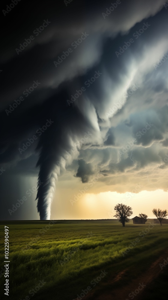 Tornado in village background for mobile, 9:16 ratio. Generative ai Tornado in village background for mobile, 9:16 ratio. Generative ai