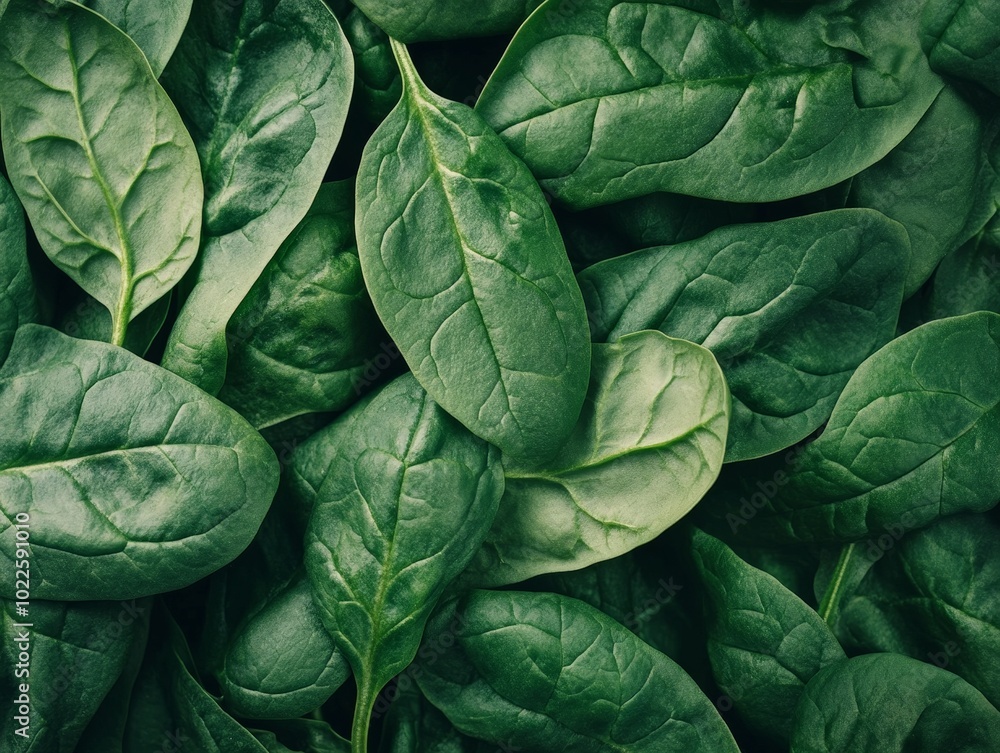 A close-up of spinach leaves showing their natural texture and vibrant color A close-up of spinach leaves showing their natural texture and vibrant color