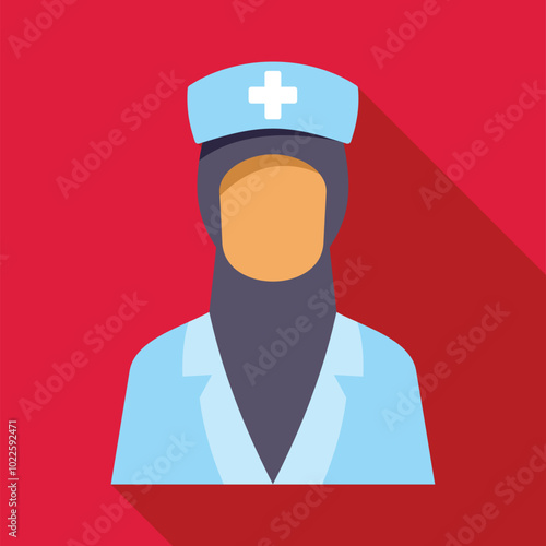 Illustration of a muslim nurse wearing a hijab and uniform top, representing healthcare professionals from diverse backgrounds