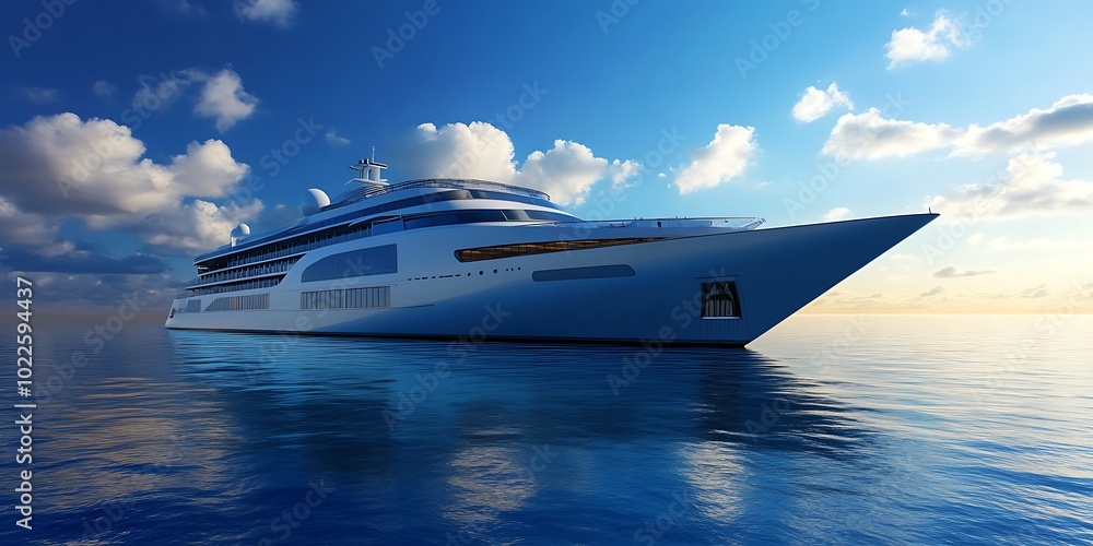 Cruise ship going through sea water, luxury white large tourist transport vehicle, blue ocean and sky Cruise ship going through sea water, luxury white large tourist transport vehicle, blue ocean and sky
