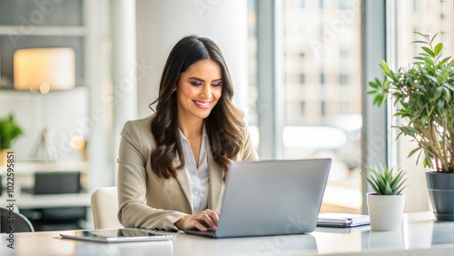 Cropped portrait of an attractive young businesswoman working on her laptop while sitting in the office.