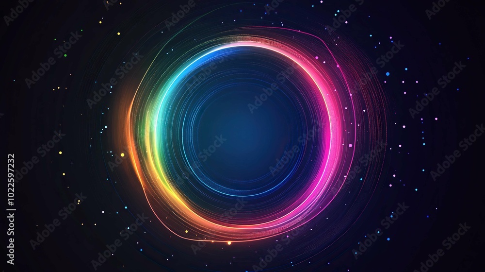 Abstract background with rainbow circle line on dark blue. Modern design background in modern futuristic style, generative ai Abstract background with rainbow circle line on dark blue. Modern design background in modern futuristic style, generative ai