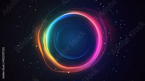 Abstract background with rainbow circle line on dark blue. Modern design background in modern futuristic style, generative ai