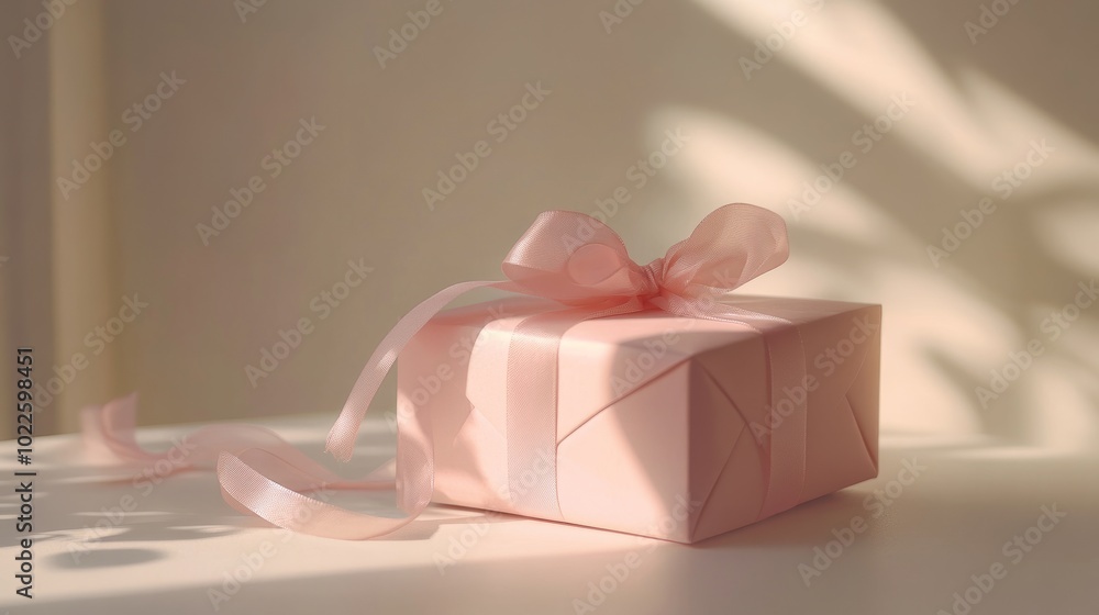 Soft pink gift box wrapped with a delicate ribbon, set against a neutral backdrop with soft lighting to emphasize its understated elegance. Soft pink gift box wrapped with a delicate ribbon, set against a neutral backdrop with soft lighting to emphasize its understated elegance.