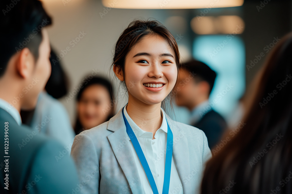 Smiling businesswoman in a formal suit during a corporate meeting. Leadership and professional success concept in a business environment
Smiling businesswoman in a formal suit during a corporate meeting. Leadership and professional success concept in a business environment