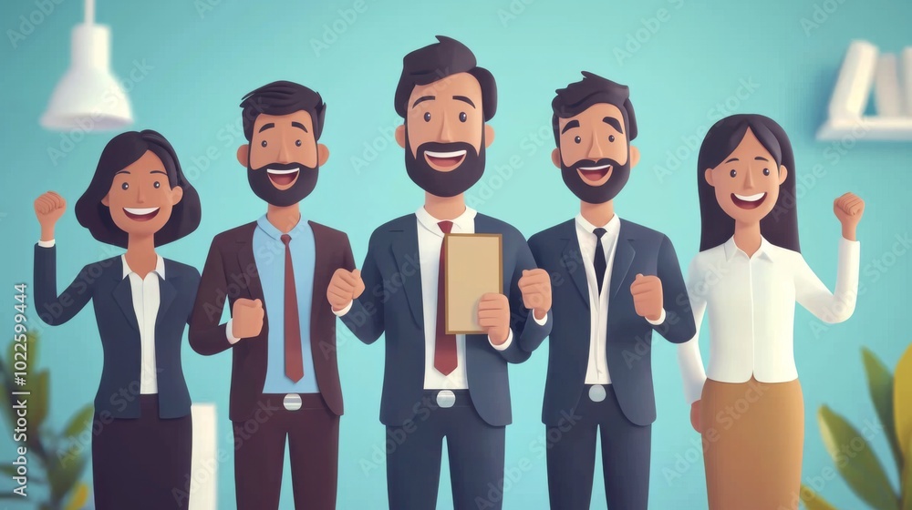 A team of executives celebrating the signing of a successful business contract A team of executives celebrating the signing of a successful business contract
