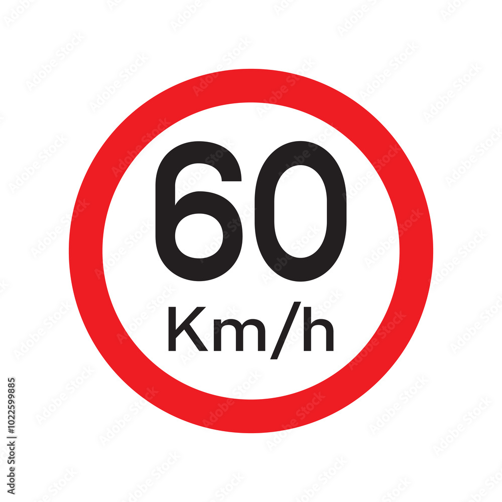 Speed limit 60 KM highway sign. Sixty kilometers per hour traffic road symbol. Restriction sign for car drivers not to exceed the speed over 60 kilometers per hour. Vector illustration. Speed limit 60 KM highway sign. Sixty kilometers per hour traffic road symbol. Restriction sign for car drivers not to exceed the speed over 60 kilometers per hour. Vector illustration.
