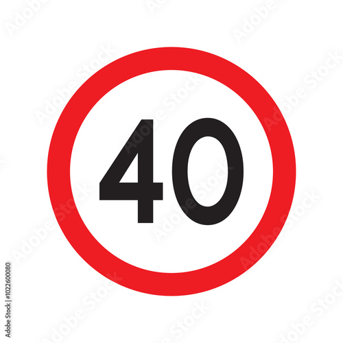 Speed limit 40 traffic sign. Restriction symbol for car drivers. Road speed limit maximum 40 kmh or mph isolated on white background. Vector illustration.