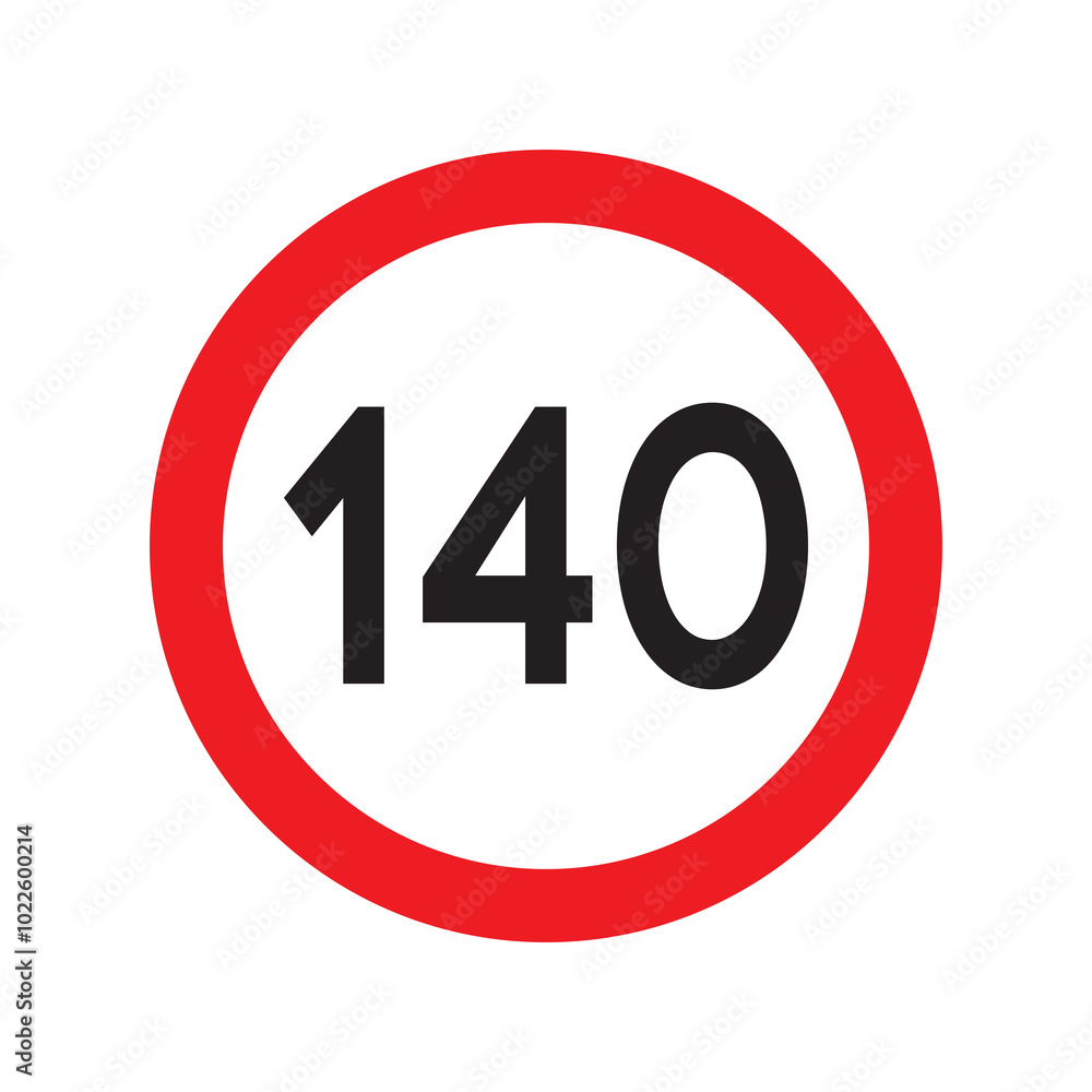 Speed limit 140 traffic sign. Restriction symbol for car drivers. Road speed limit maximum 140 kmh or mph isolated on white background. Vector illustration. Speed limit 140 traffic sign. Restriction symbol for car drivers. Road speed limit maximum 140 kmh or mph isolated on white background. Vector illustration.