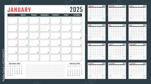 calendar for 2025 starts sunday, vector calendar design 2025 year