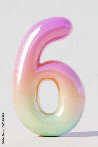 A playful 3D front view of the number 6 with smooth rounded edges and bright pastel colors, evoking fun and learning, making it ideal for childrens educational tools.