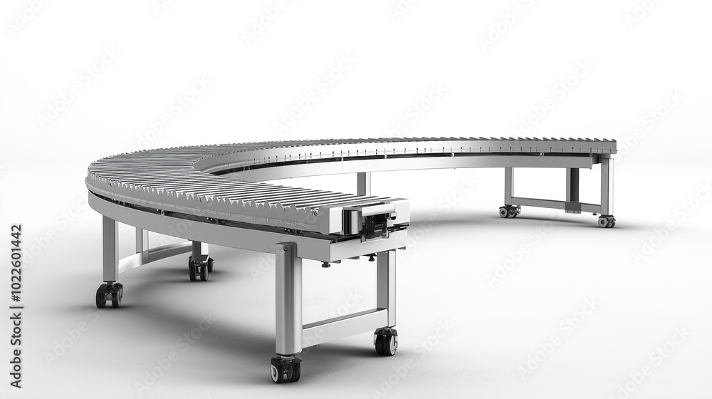 Assembly line conveyer belt equipment unit on white background, Generative AI image. Assembly line conveyer belt equipment unit on white background, Generative AI image.
