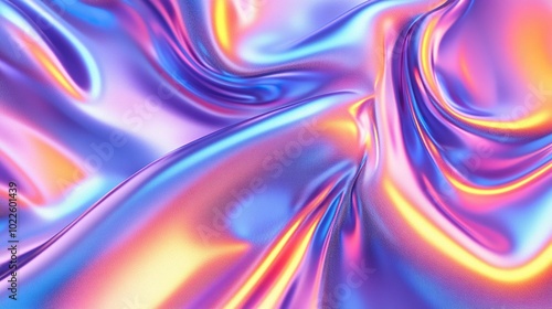 Cloth fabric gradient waves abstract background. Iridescent chrome wavy surface. Liquid surface, ripples, reflections