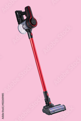 new modern ai high technology luxury beautiful electronic product design Ferrari red and black color air fryer Dyson vacuum cleaner on white background for house and restaurant