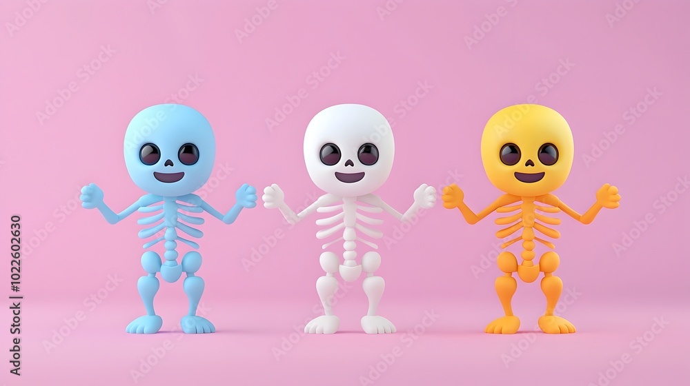 Fototapeta premium Energetic Dancing Skeleton with Colorful 3D Cartoon Bones and Funky Moves
